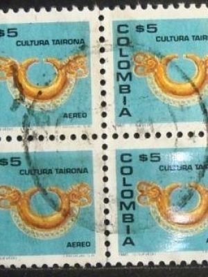 Quadra de selos postais da Colômbia de 1980 Cultura Tairona
