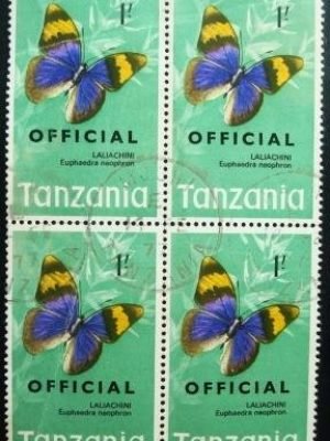 Quadra de selos postais da Tanzânia de 1973 Gold-banded Forester