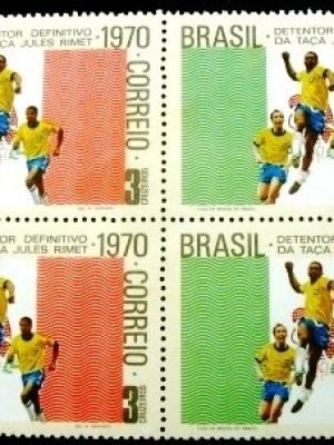 Quadra de selos postais do Brasil de 1970 Pelé Tostão e Jairzinho