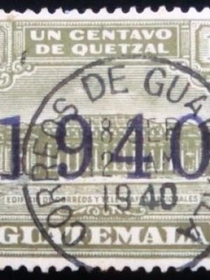 Selo postal da Guatemala de 1940 GPO and Telegraph building overprinted brown