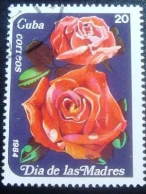 Selo postal de Cuba de 1984 Red Roses