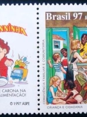 Selo do Brasil de 1997 Convivência Familiar com vinheta Senninha Boa Alimentação
