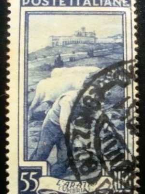 Selo postal da Itália de 1950 Plowing Farmer