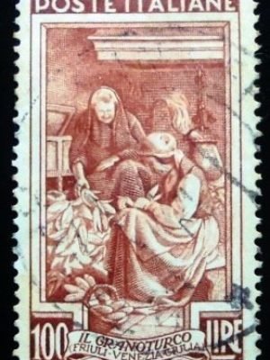 Selo postal da Itália de 1950 Corn Harvest