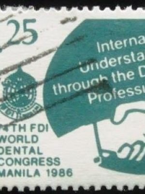 Selo postal das Filipinas de 1987 Handshake & Congress badge