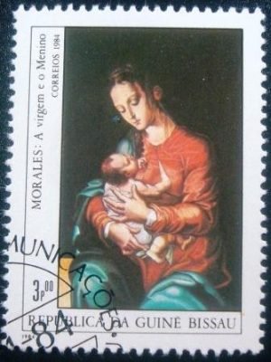 Selo postal da Guiné Bissau de 1984 Madonna and Child