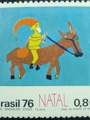 Selo postal do Brasil de 1976 Papai Noel
