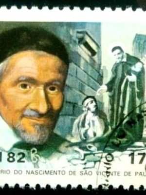 Selo postal do Brasil de 1982 São Vicente de Paula