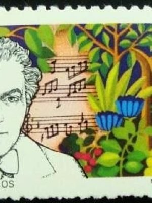 Selo postal do Brasil de 1977 Villa Lobos