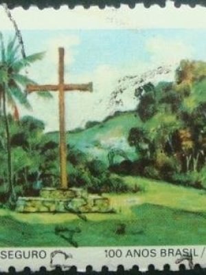 Selo postal do Brasil de 1977 Porto Seguro - C 984 U