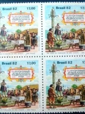Quadra de selos do Brasil de 1982 Fundação de São VIcente