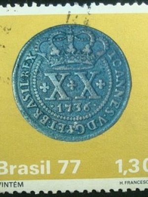 Selo postal do Brasil de 1977 Vintém - C 1002 U