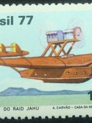 Selo postal do Brasil de 1977 Raid Jahu
