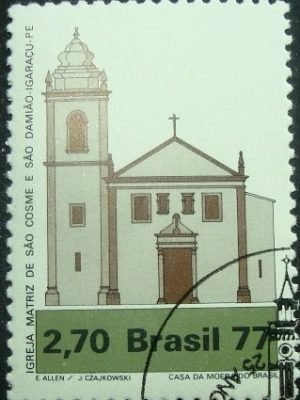 Selo postal do Brasil de 1977 Matriz Igaraçu - PE