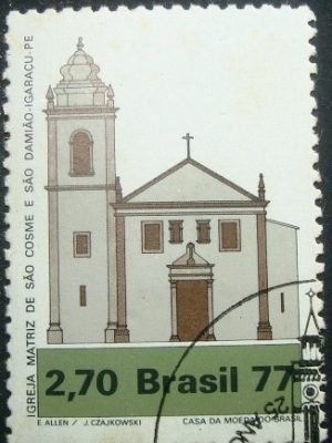 Selo postal do Brasil de 1977 Matriz Igaraçu - PE