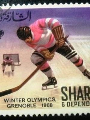 Selo postal do Sharjah de 1973 Icea Hockey