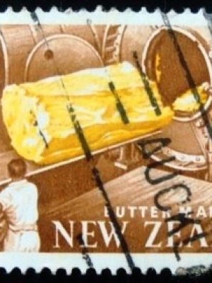 Selo postal da Nova Zelândia de 1960 Butter Making