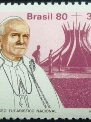 Selo postal do Brasil de 1980 Papa em Brasília