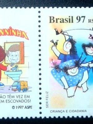 Ser Feliz com vinheta Senninha Cáries não tem vez em dentes bem escovados