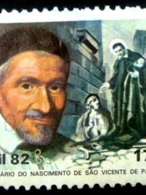 Selo postal do Brasil de 1982 São Vicente de Paula