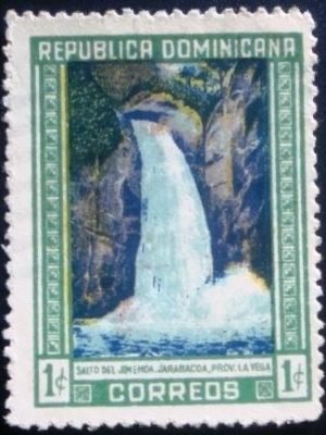 Selo postal da Rep. Dominicana de 1947 Waterfall of Jimenoa