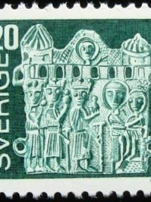 Selo postal da Suécia de 1976 Pilgrim Badge