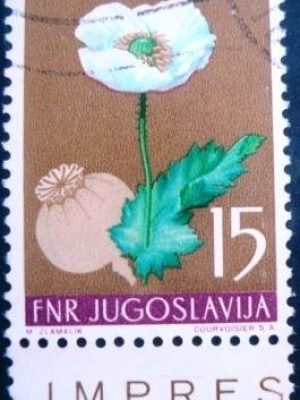 Selo postal da Iuguslávia de 1955 Opium Poppy