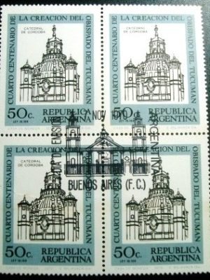 Quadra de selos postais da Argentina de 1970 Cathedral Córdoba