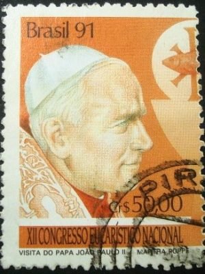 Selo postal do Brasil de 1991 João Paulo II