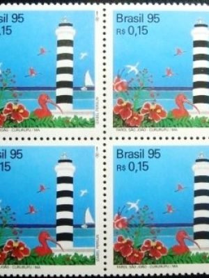 Quadra de selos postal do Brasil de 1995 Farol São João