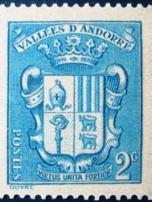 Selo postal da Andorra Francesa de 1937 Coat of Arms of Andorra 2