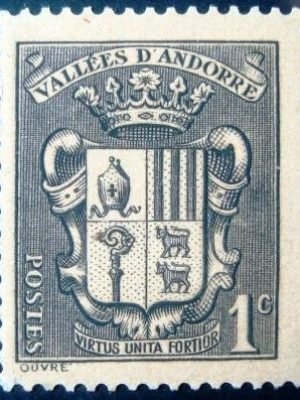 Selo postal da Andorra Francesa de 1937 Coat of Arms of Andorra 1