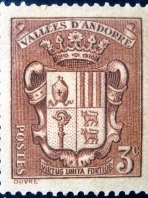 Selo postal da Andorra Francesa de 1936 Coat of Arms of Andorra 1