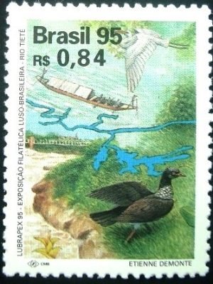 Selo postal do Brasil de 1995 Pássaro e barco