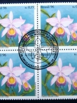 Quadra de selos postais do Brasil de 1996 Cathleya Eldorado