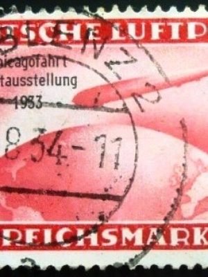 Selo postal da Alemanha Reich de 1933 Graf Zeppelin Chicago World Exhibition