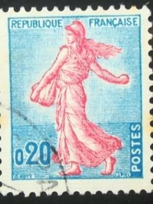 Selo postal da França de 1960 Sower of Piel 20 U sev