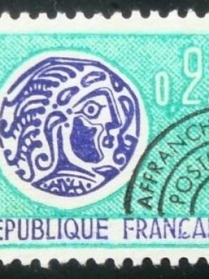 Selo postal da França de 1969 Gallic coin 22