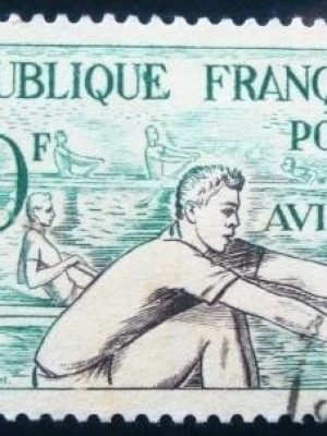 Selo postal da França de 1953 Rowing