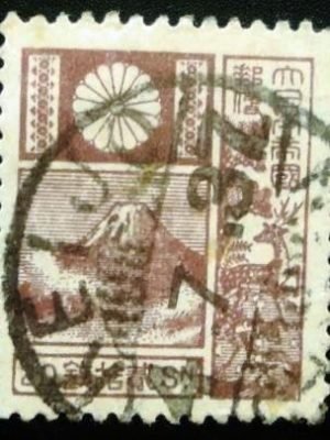 Selo postal Japão 1931 Mt Fuji and Deer Violet