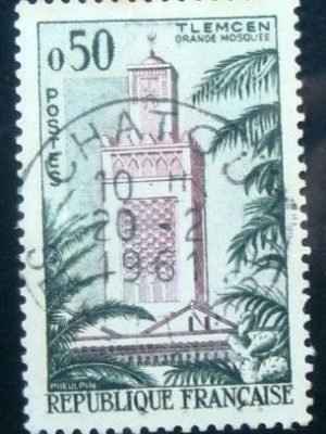 Selo postal da França de 1960 Mosque Tlemcen U