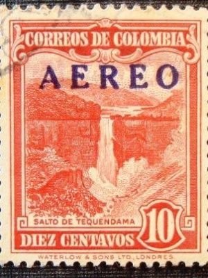 Selo postal da Colômbia de 1953 Tequendama falls Overprinted AEREO
