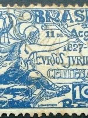 Selo postal de 1927 Cursos jurídicos 100rs - C 19 U