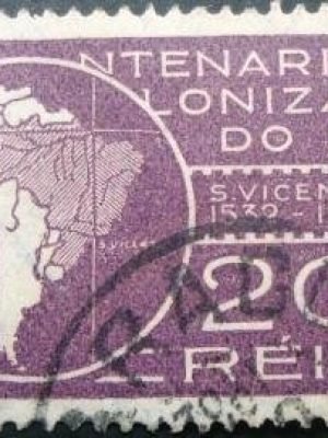 Selo postal do Brasil de 1932 Tratado de Tordesilhas U