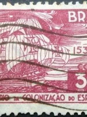 Selo postal do Brasil de 1935 Caravela Portuguesa