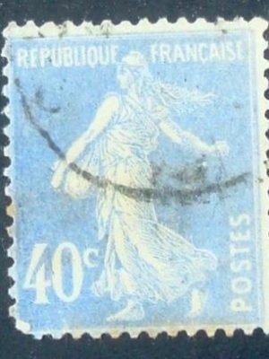 Selo postal da França de 1928 sower cameo 40c