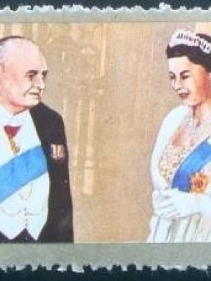 Selo postal do Sharjah de 1972 Queen Elizabeth II and Winston Spencer Churchill