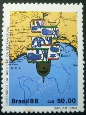 Selo postal do Brasil de 1977 Navio Negreiro