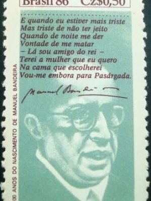 Selo postal do Brasil de 1986 Manuel Bandeira N