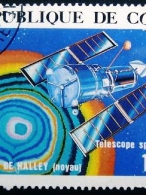 Selo postal da Costa do Marfim de 1986 Space telescope and comet